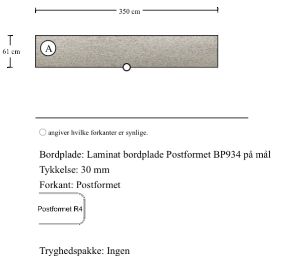 Laminat bordplade Postformet BP934 på mål